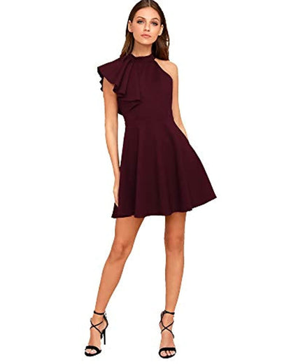 Women's Ruffle Shoulder Skater Dress