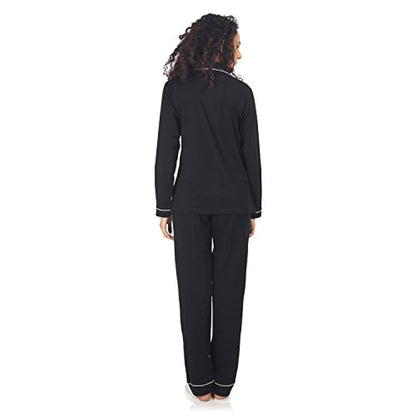 Black Contrast Binding Full Sleeve Sleepwear Set