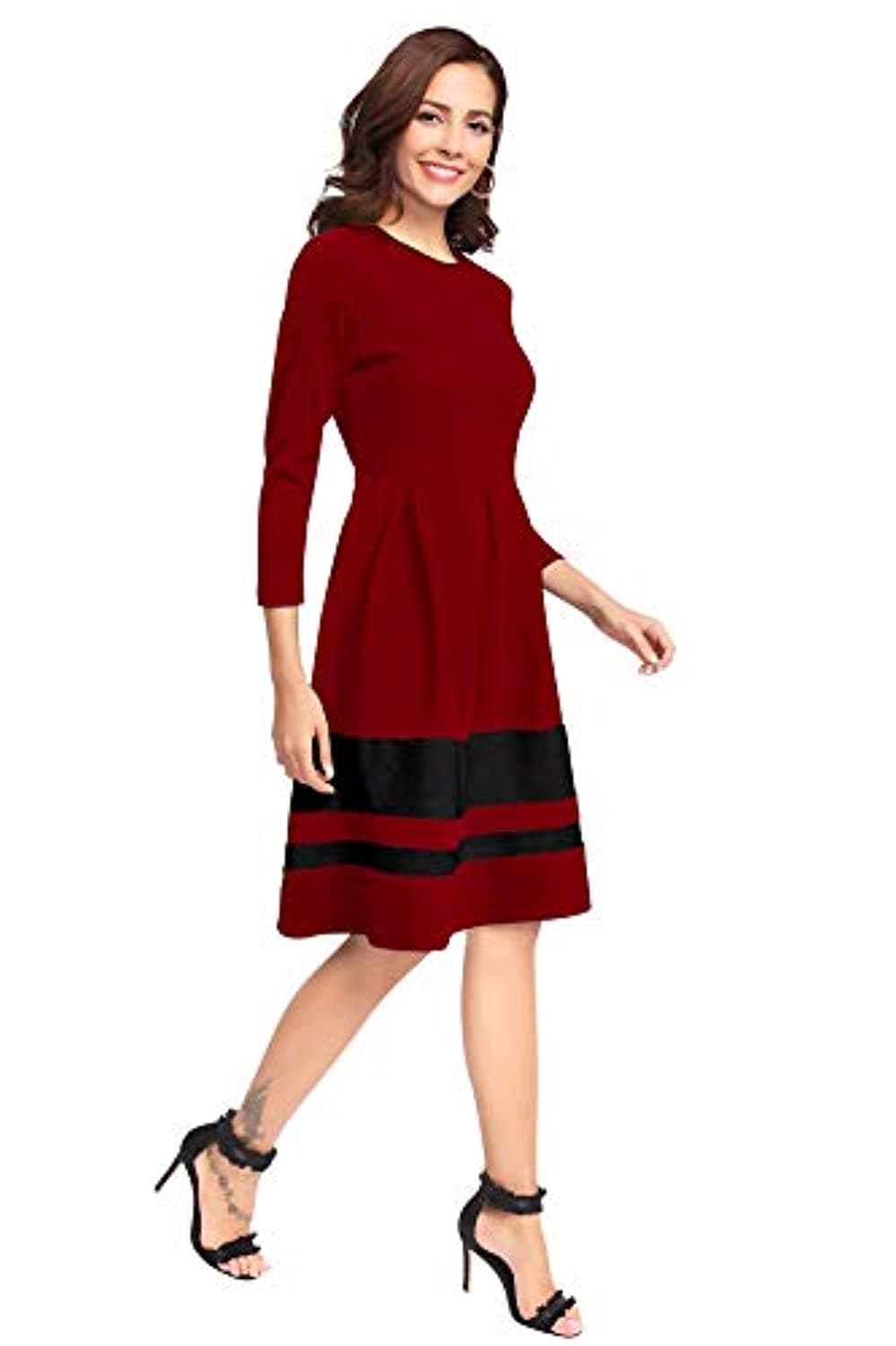 Women Plus Size Solid Black Tie-Up Neck Three-Quarter Sleeve Georgette Fit  & Flare Mini Dress - Berrylush