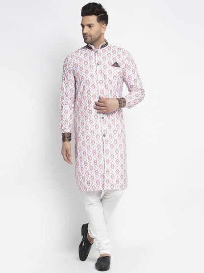 Mandarin Collar Printed Kurta and Churidar Set