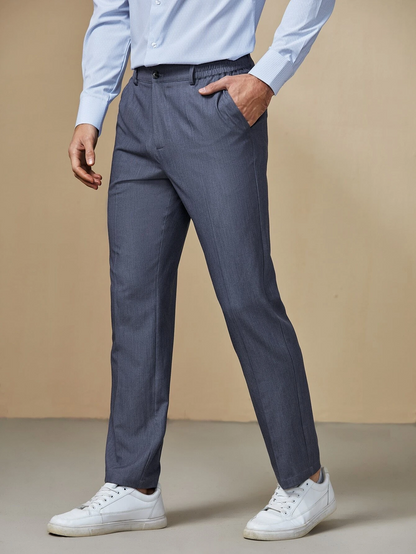 Dark Grey Slant Pocket Zipper Fly Suit Pants