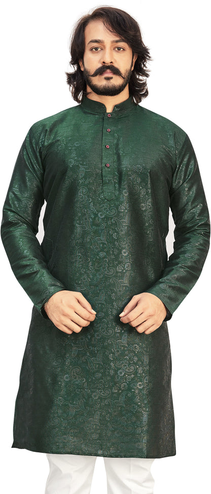 Self Design Mandarin Collar Knee Length Straight Kurta