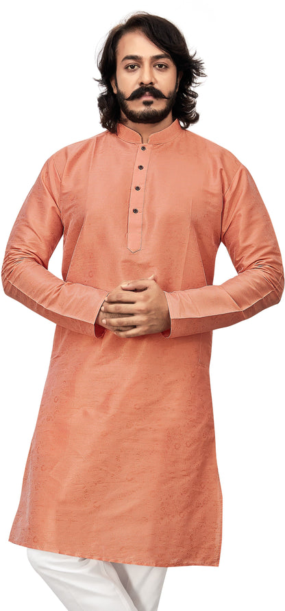 Self Design Mandarin Collar Knee Length Straight Kurta