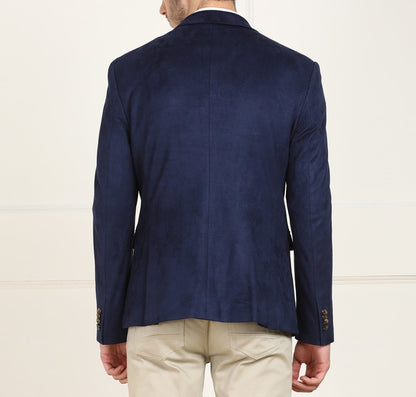 Dark Blue Polyester Single Breasted Blazer