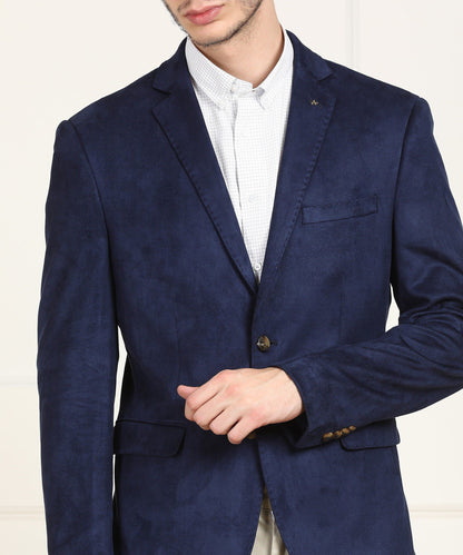 Dark Blue Polyester Single Breasted Blazer