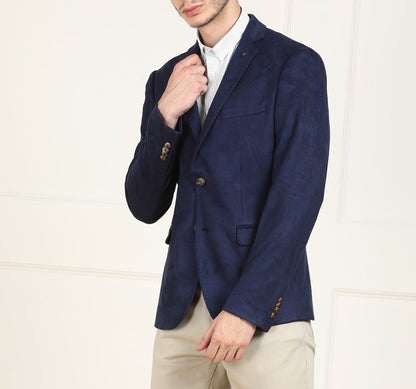 Dark Blue Polyester Single Breasted Blazer