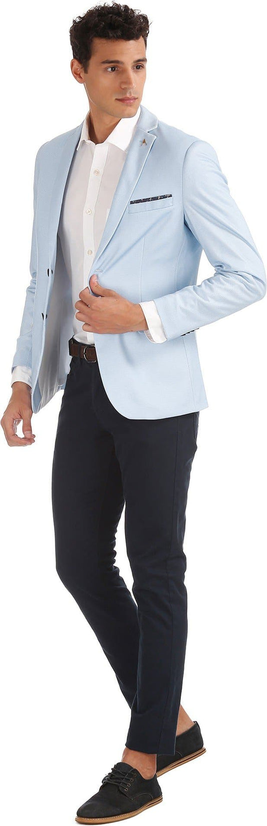 Printed Tuxedo Style Formal Blue Blazer