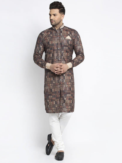 Mandarin Collar Printed Kurta and Churidar Set