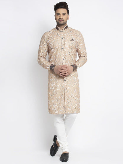 Mandarin Collar Printed Kurta and Churidar Set