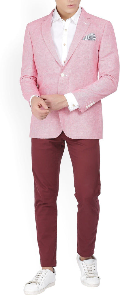 Pink Cotton Self Design Single Breasted Blazer