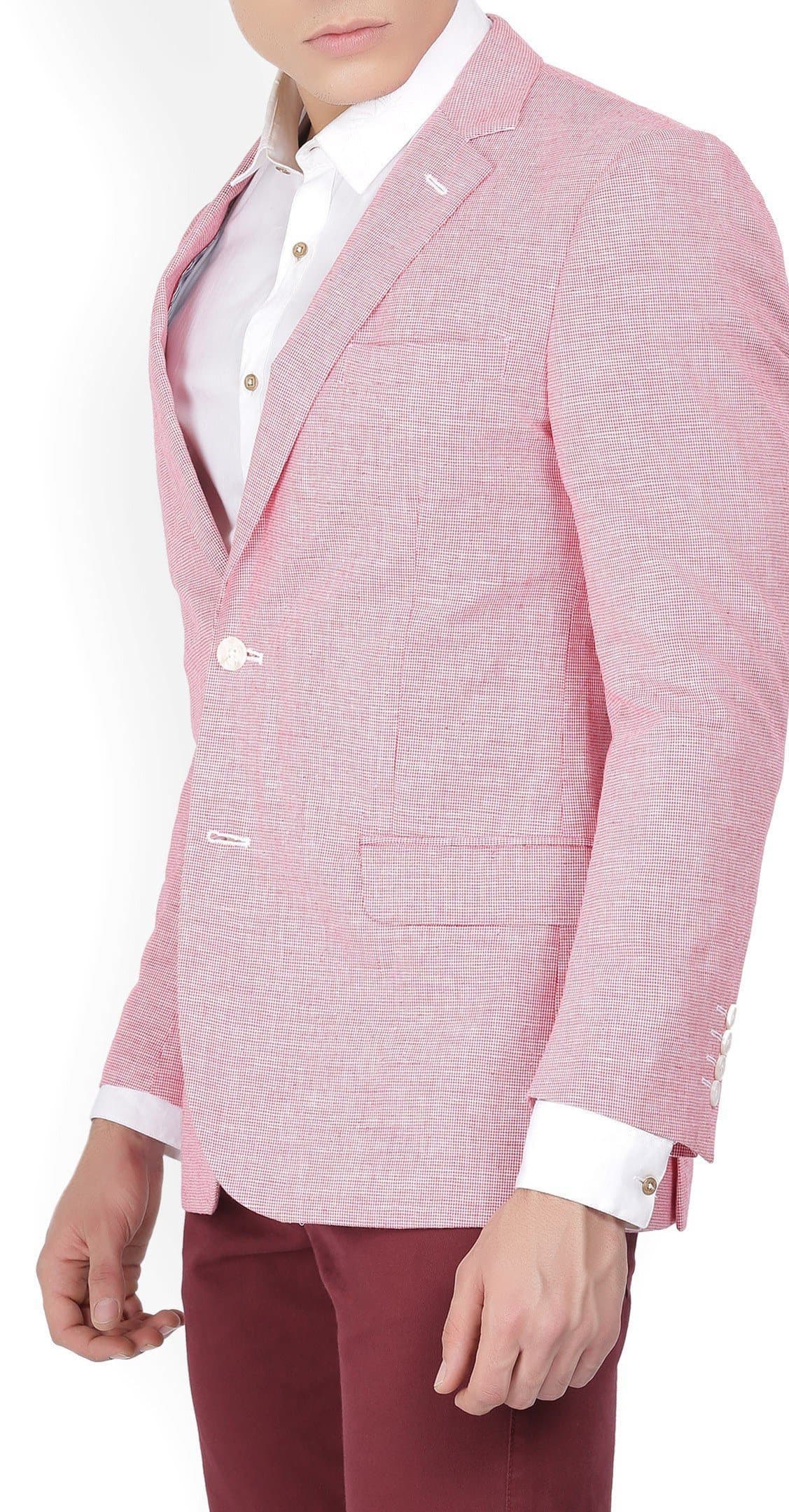 Pink Cotton Self Design Single Breasted Blazer