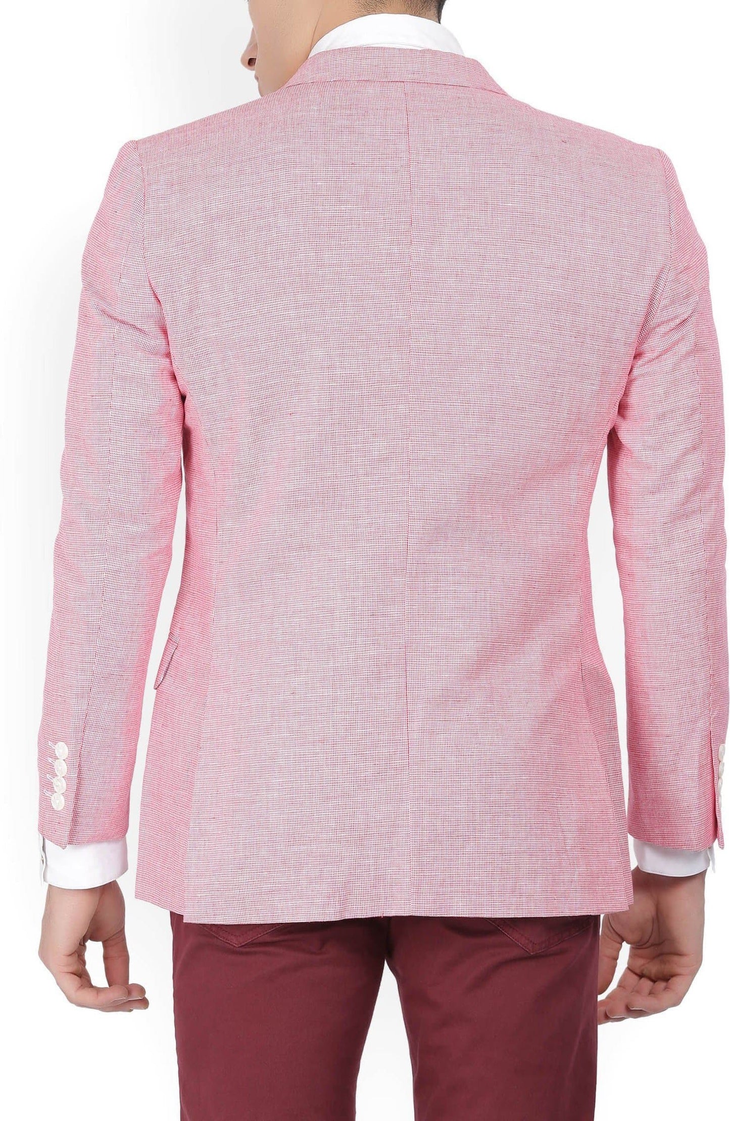 Pink Cotton Self Design Single Breasted Blazer