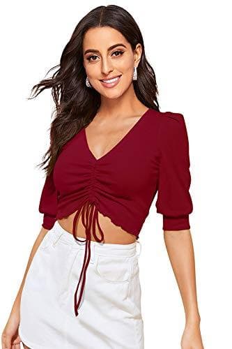 Women's V-Neck Half Sleeve Slim Fit Crop Top