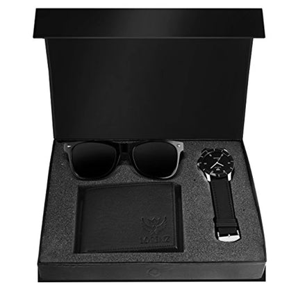 Combo of Black Wallet, Sunglasses & Watch