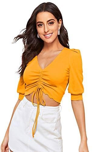 Women's V-Neck Half Sleeve Slim Fit Crop Top