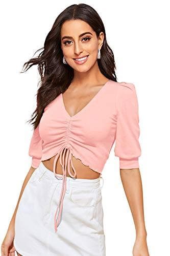 Women's V-Neck Half Sleeve Slim Fit Crop Top