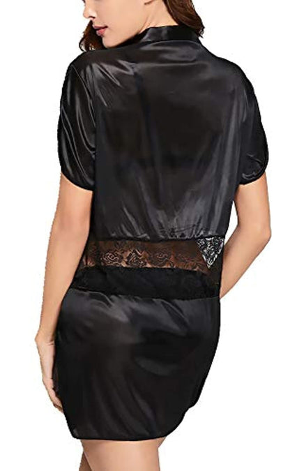 Silky Satin Lace Work Nightwear Robe Sleepwear