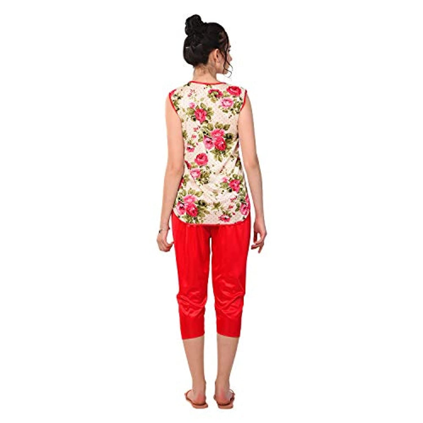 Sleeveless Flower Print Top and Capri Pants Sleepwear Set