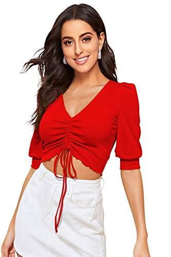 Women's V-Neck Half Sleeve Slim Fit Crop Top