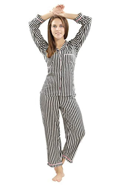 Printed Night Suit Notched Collar Shirt with Full Length Pajama.