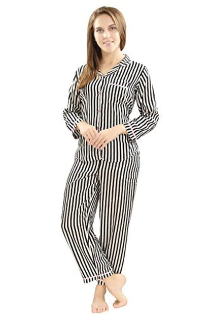 Printed Night Suit Notched Collar Shirt with Full Length Pajama.