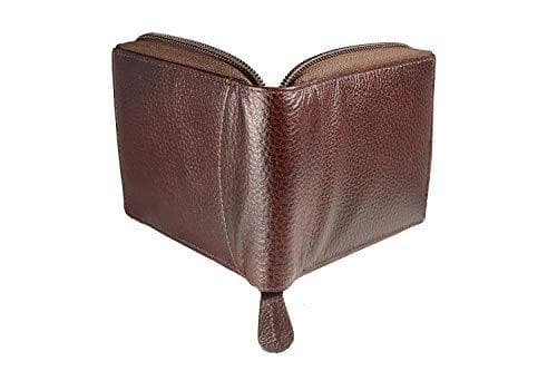 Brown Genuine Leather Round Zip Wallet RFID Blocking
