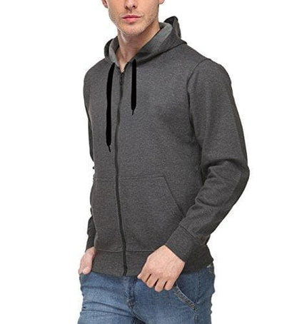 Premium Cotton Blend Pullover Hoodie Sweatshirt With Zip - Charcoal