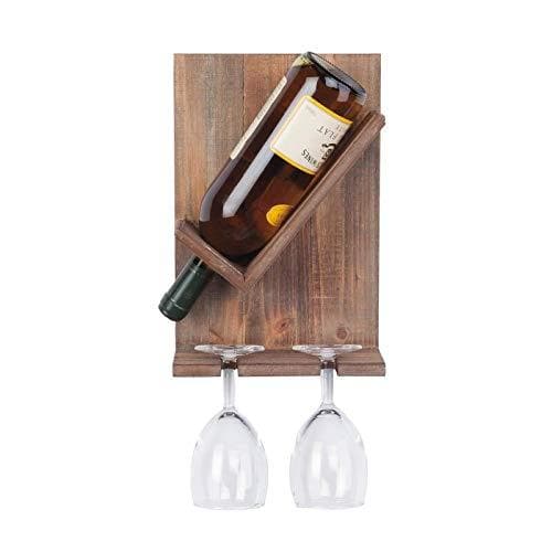 Wall Mounted Wine Bottle and Glass Rack Holder Natural Teak Polish Wine Bar Cabinet for Home