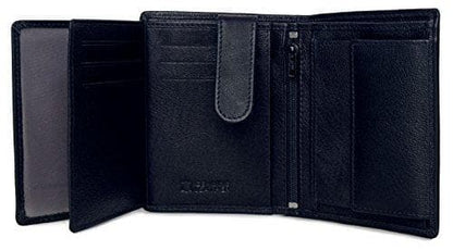 Classic Dark Blue Leather Wallet and Black Keyring Combo Gift Set for Men