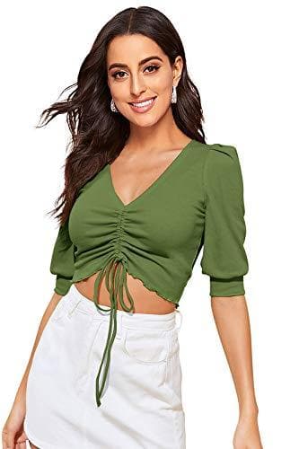 Women's V-Neck Half Sleeve Slim Fit Crop Top