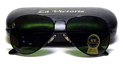 La Victorie Aviator UV Protected Unisex Black Frame Light Green Sunglasses