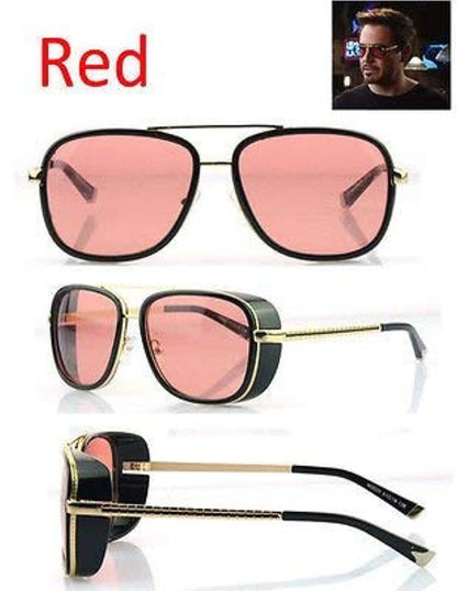 Red Tony Stark Iron Man Aviator Steampunk Sunglasses