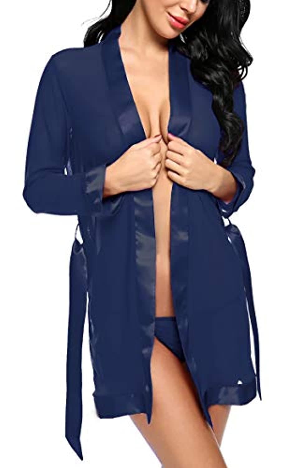 Mesh Robe with Satin Border Nightwear Sleepwear