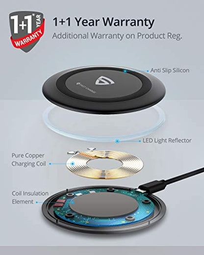 Arc 500 Type-C PD Qi-Certified 10W/7.5W Wireless Charger with Fireproof ABS.