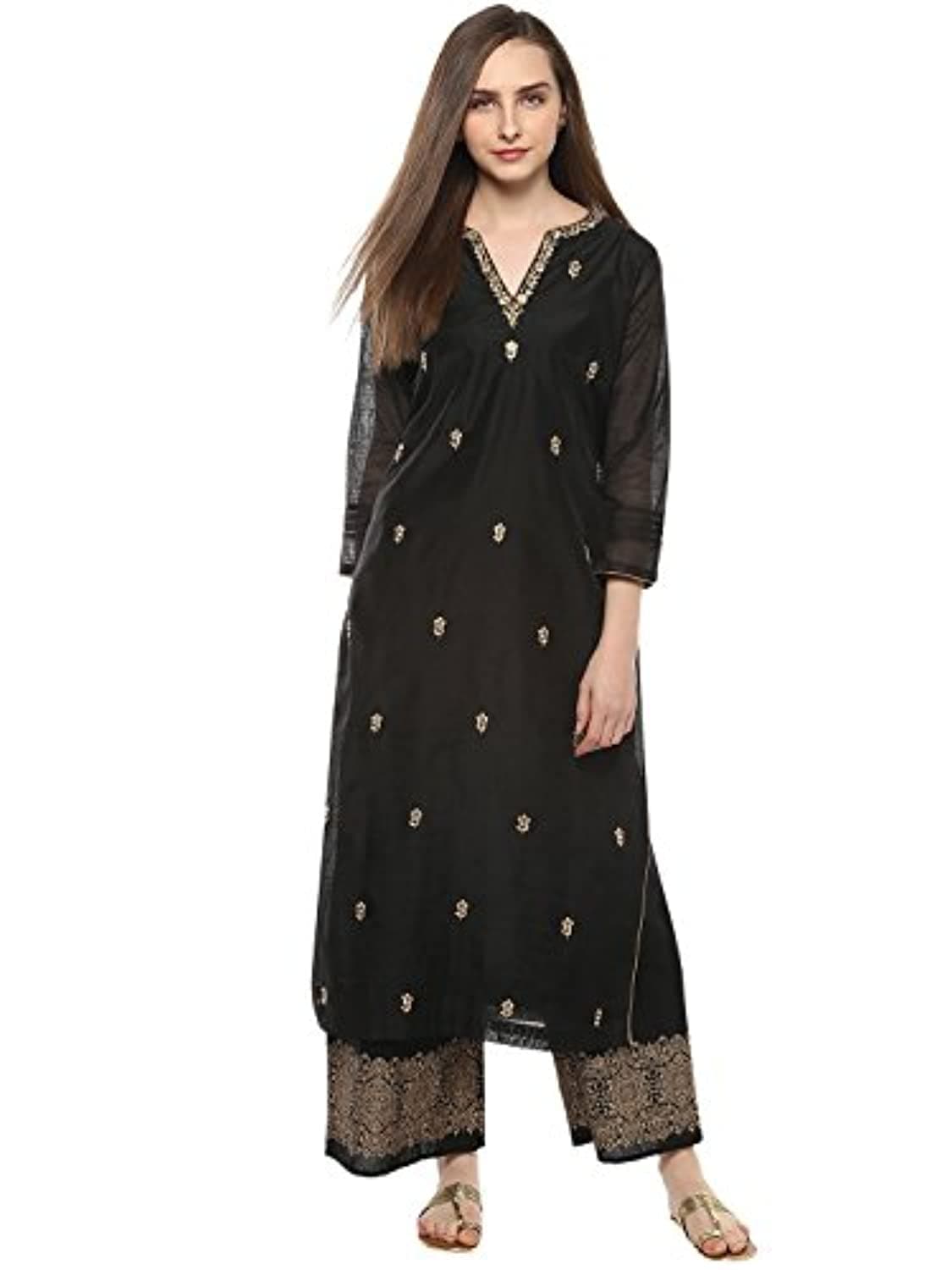 Black A Line cotton A Line Salwar Suit Set by Bhama Couture