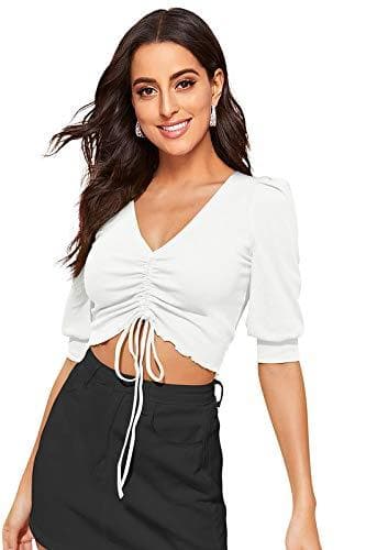 Women's V-Neck Half Sleeve Slim Fit Crop Top