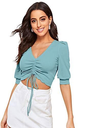 Women's V-Neck Half Sleeve Slim Fit Crop Top