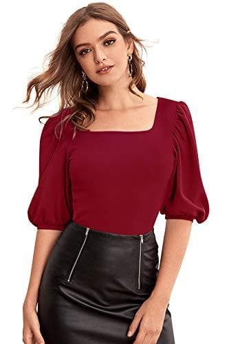 Puff Sleeve Square Neck Slim Fit Top