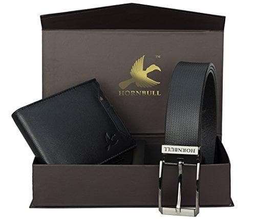 Combo of Leather Black Wallet and Belt