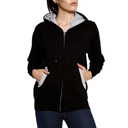 Black Front Zip Full Sleeve Cotton Hoodies Pullover