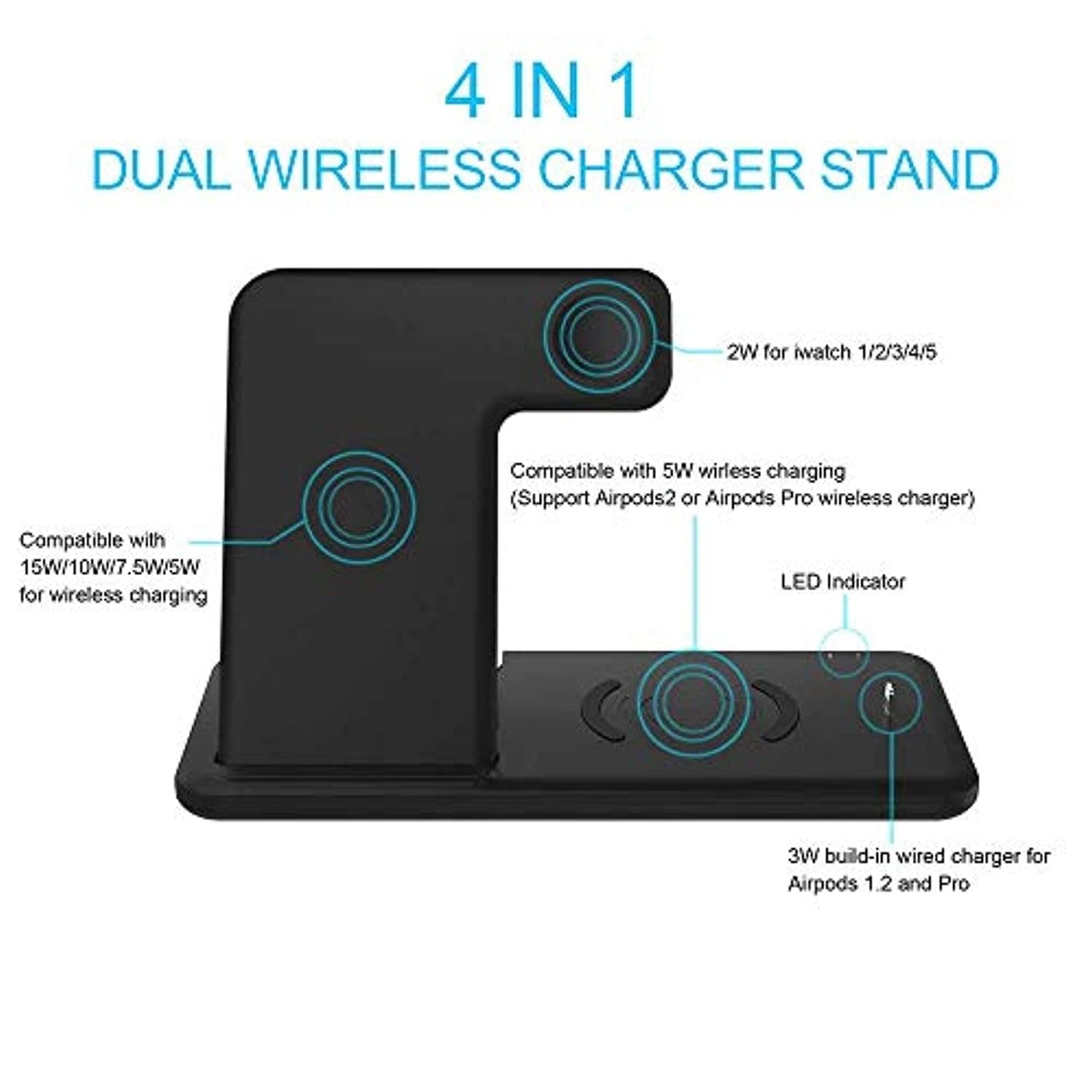 4 in 1 Qi-Certified Wireless 15W Fast Charger Station