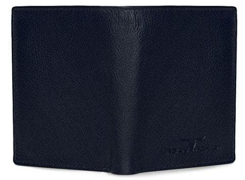 Classic Dark Blue Leather Wallet and Black Keyring Combo Gift Set for Men
