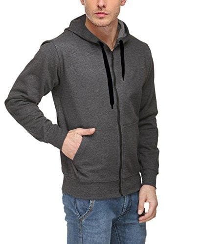 Premium Cotton Blend Pullover Hoodie Sweatshirt With Zip - Charcoal