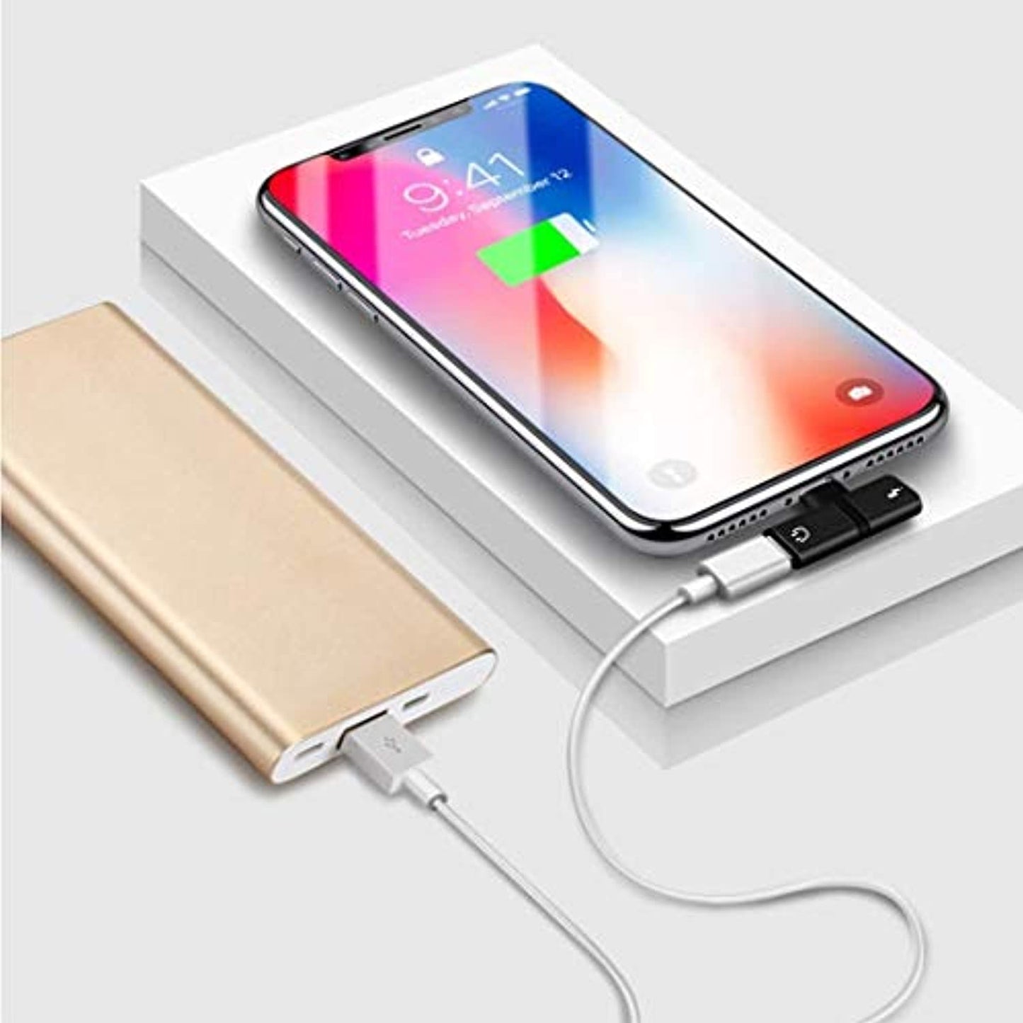 2 in 1 Mini Portable Charging Metal Splitter Audio Charger Adapter