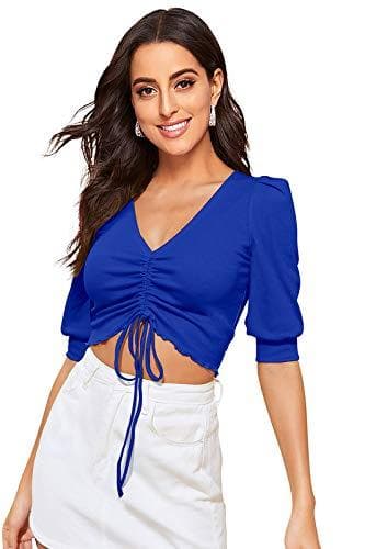 Women's V-Neck Half Sleeve Slim Fit Crop Top