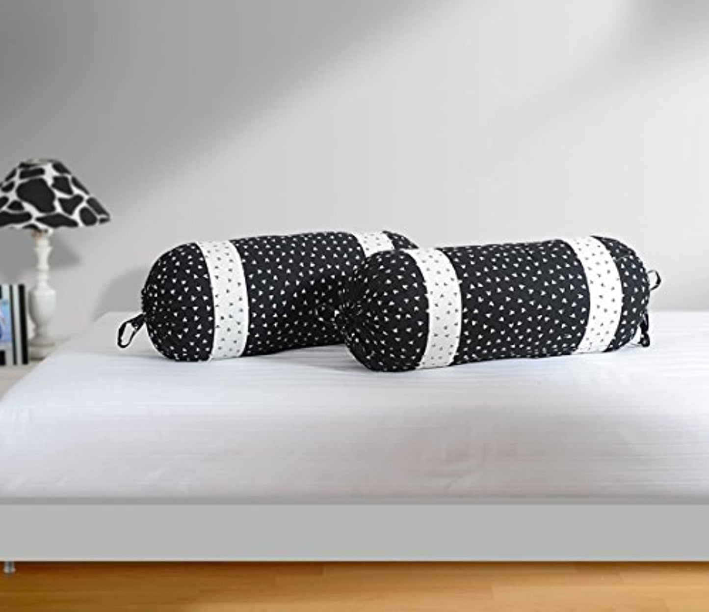 Drape and Dream Printed Cotton 2 Piece Bolster Cover Set Black and White