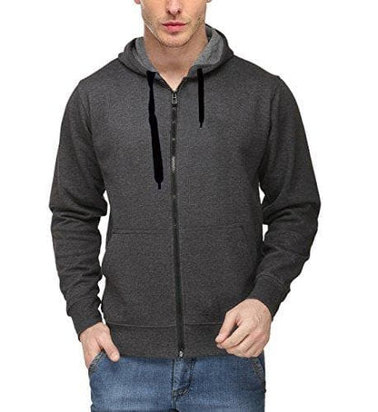 Premium Cotton Blend Pullover Hoodie Sweatshirt With Zip - Charcoal