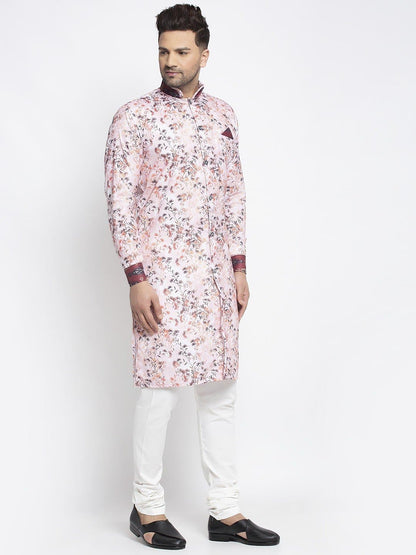 Mandarin Collar Printed Kurta and Churidar Set