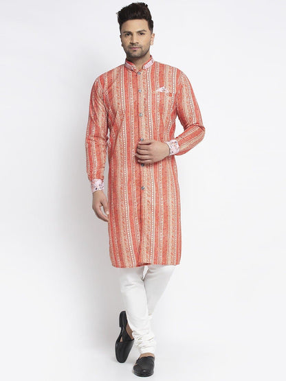 Mandarin Collar Printed Kurta and Churidar Set