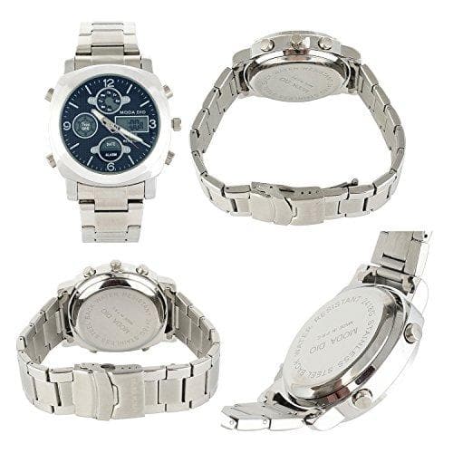 Luxury Fashion Stainless Steel Water Resistant with Date Time Day Display Alarm StopwatchDigital Watch